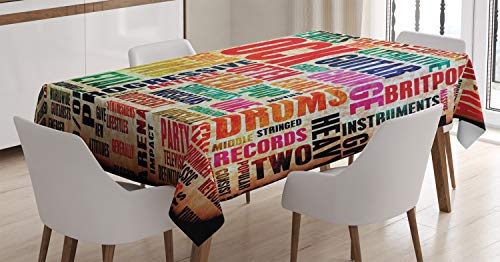 ABAKUHAUS Musik Tischdecke, Musik Rock 'n' Roll-Plakat, Personalisierter Druck mit Klaren Farben Waschbar Wasserfest kein Verblassen, 140 x 200 cm, Rosa von ABAKUHAUS