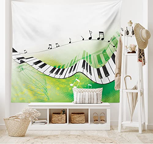 ABAKUHAUS Musik Wandteppich und Tagesdecke, Klavier-Schlüssel Grün Kurvige aus Weiches Mikrofaser Stoff Waschbar ohne Verblassen Digitaldruck, 230 x 140 cm, Lindgrün Weiß Schwarz von ABAKUHAUS