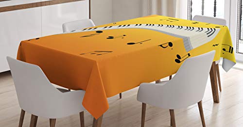 ABAKUHAUS Musiknote Tischdecke, Joyous Sunset Piano Keys, Personalisierter Druck mit Klaren Farben Waschbar Wasserfest kein Verblassen, 140 x 170 cm, Orange Gelb von ABAKUHAUS