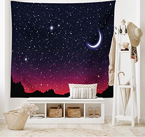 ABAKUHAUS Nacht Wandteppich, Red Sky Starry Landschaft aus Weiches Mikrofaser Stoff Waschbar ohne Verblassen Digitaldruck, 150 x 110 cm, Magenta Schwarz von ABAKUHAUS