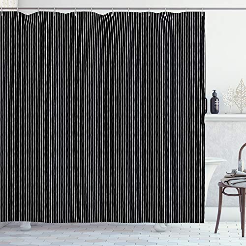 ABAKUHAUS Nadelstreifen Duschvorhang, Schwarzweiss-Streifen, Stoffliches Gewebe Badezimmerdekorationsset mit Haken, 175 x 240 cm, Schwarz und weiß von ABAKUHAUS