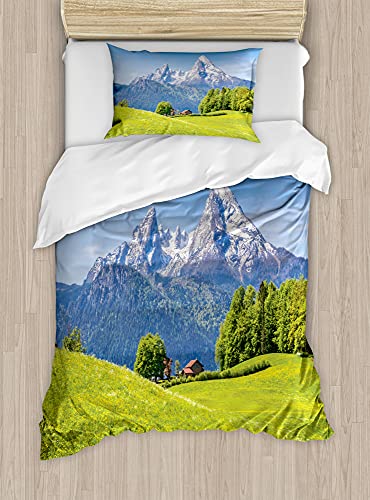 ABAKUHAUS Natur Bettbezug Set Doppelbett, Alpen mit Wiese Flora, Kuscheligform Top Qualität 2 Teiligen Bettbezug mit 1 Kissenbezüge, 170 x 220 cm - 75 x 50 cm, Grün blau ABAKUHAUS Natur Bettbezug Set Doppelbett, Alpen mit Wiese Flora, Kuscheligform Top Qualität 2 Teiligen Bettbezug mit 1 Kissenbezüge, 170 x 220 cm - 75 x 50 cm, Grün blau von ABAKUHAUS