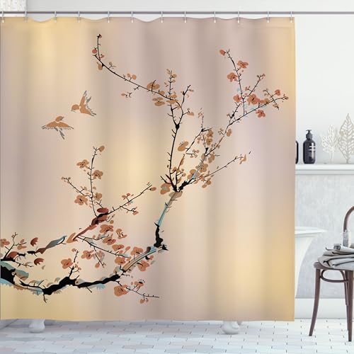 ABAKUHAUS Natur Duschvorhang, Blütenknospen und Vögel mit Kirschzweigen im Stil von Kunstgemälden, Stoffliches Gewebe Badezimmerdekorationsset mit Haken, 175 x 220 cm, Braun ABAKUHAUS Natur Duschvorhang, Blütenknospen und Vögel mit Kirschzweigen im Stil von Kunstgemälden, Stoffliches Gewebe Badezimmerdekorationsset mit Haken, 175 x 220 cm, Braun von ABAKUHAUS