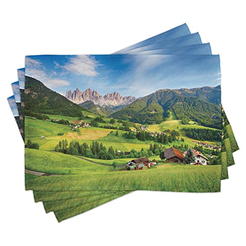 ABAKUHAUS Natur Platzmatten, Alpen Im Frühjahr Saison Mit Frischem Gras Himmel Majestic Mountains Bild Künstlerisch, Waschbare Stoff Esszimmer Küche Tischdekorations Digitaldruck, Grün Blau von ABAKUHAUS