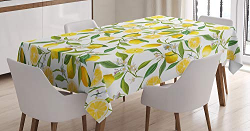 ABAKUHAUS Natur Tischdecke, Exotische Garten, Pflegeleicht Waschbar Schmutzabweisend und mit Klaren Farben Hochwertiger Druck, 140 x 200 cm, Farngrün Gelb Weiß von ABAKUHAUS
