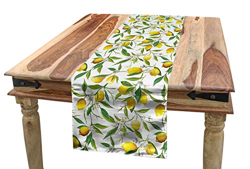 ABAKUHAUS Natur Tischläufer, Lemon Woody Romantic, Esszimmer Küche Rechteckiger Dekorativer Tischläufer, 40 x 225 cm, Grün Weiß von ABAKUHAUS