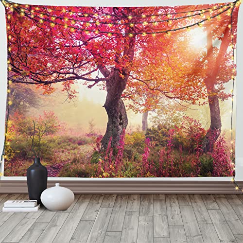 ABAKUHAUS Natur Wandteppich, Blumen im Park Herbst, Wohnzimmer Schlafzimmer Heim Seidiges Satin Wandteppich, 150 x 100 cm, Braun Rot von ABAKUHAUS