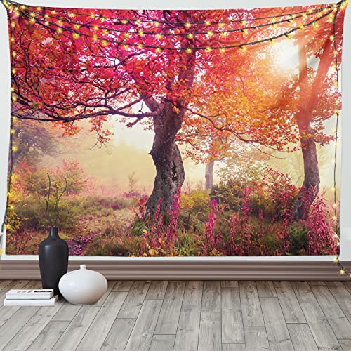 ABAKUHAUS Natur Wandteppich, Blumen im Park Herbst, Wohnzimmer Schlafzimmer Heim Seidiges Satin Wandteppich, 200 x 150 cm, Braun Rot von ABAKUHAUS