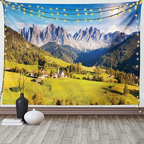 ABAKUHAUS Natur Wandteppich, Landschaft am Morgen aus Weiches Mikrofaser Stoff Waschbar ohne Verblassen Digitaldruck, 150 x 110 cm, Grün Grau von ABAKUHAUS