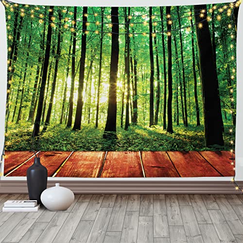 ABAKUHAUS Natur Wandteppich, Sonnenlicht Wald Bäume aus Weiches Mikrofaser Stoff Waschbar ohne Verblassen Digitaldruck, 150 x 110 cm, Grün Braun von ABAKUHAUS