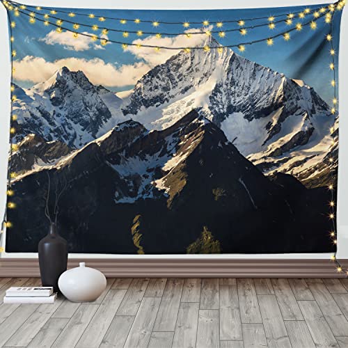 ABAKUHAUS Natur Wandteppich und Tagesdecke, Ansicht der Alpen-Berge aus Weiches Mikrofaser Stoff Waschbar ohne Verblassen Digitaldruck, 230 x 140 cm, Schwarz Weiß von ABAKUHAUS