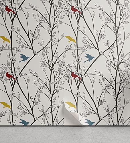 ABAKUHAUS Natur abziehbare & klebbare Tapete für Zuhause, Vögel Wildlife Cartoon, selbstklebendes Wohnzimmer Küchenakzent, 33 cm x 250 cm, Senf Maroon von ABAKUHAUS