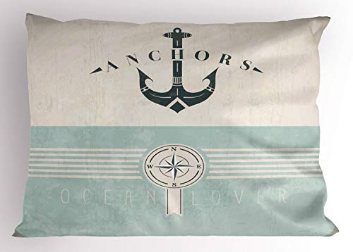 ABAKUHAUS Nautisch Kissenbezug, Vintage Marine Anker, Dekorativer Standard King Size Gedruckter Kissenbezug, 75 x 50 cm, Seafoam Beige Schwarz von ABAKUHAUS