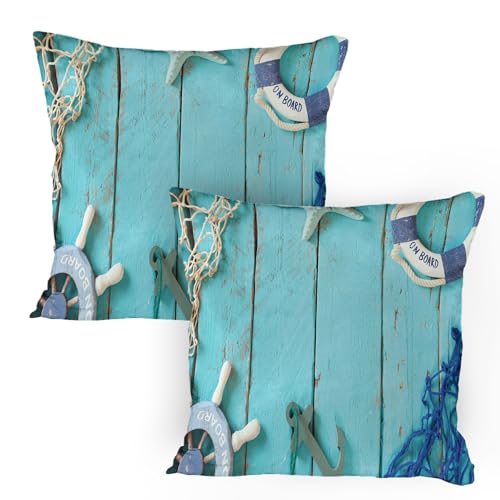 ABAKUHAUS Nautisch Kissenbezug Packung mit 2, Maritim Freiheit Meer Thema Seestern Anker Seil Hölzerne Hintergrund Foto Muster, Dekorativer Gedruckter Kissenbezug, 80 x 80 cm, Türkis Marineblau ABAKUHAUS Nautisch Kissenbezug Packung mit 2, Maritim Freiheit Meer Thema Seestern Anker Seil Hölzerne Hintergrund Foto Muster, Dekorativer Gedruckter Kissenbezug, 80 x 80 cm, Türkis Marineblau von ABAKUHAUS