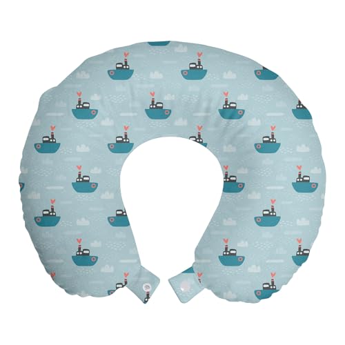 ABAKUHAUS Nautisch Reisekissen Nackenstütze 2er Pack, Yachts Boote Segel Sea Schaumstoff Reiseartikel für Flugzeug und Auto, 30x30 cm, Babyblau von ABAKUHAUS