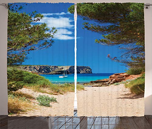 ABAKUHAUS Nautisch Rustikaler Gardine, Sand Pathway to Ozean, Schlafzimmer Kräuselband Vorhang mit Schlaufen und Haken, 280 x 245 cm, Creme Aqua von ABAKUHAUS