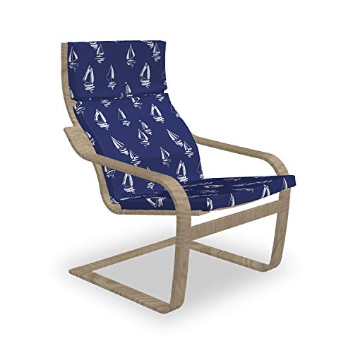 ABAKUHAUS Navy blau Poäng Sessel Polster, Segelyacht Doodle, Sitzkissen mit Stuhlkissen mit Hakenschlaufe und Reißverschluss, Dunkelblau Weiß von ABAKUHAUS