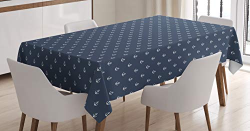 ABAKUHAUS Navy blau Tischdecke, Anchors Seereisen, Inn und Outdoor Bereich geeignet Waschbar Druck Klare Farben Kein Verblassen, 140 x 170 cm, Blaugrau Weiß von ABAKUHAUS