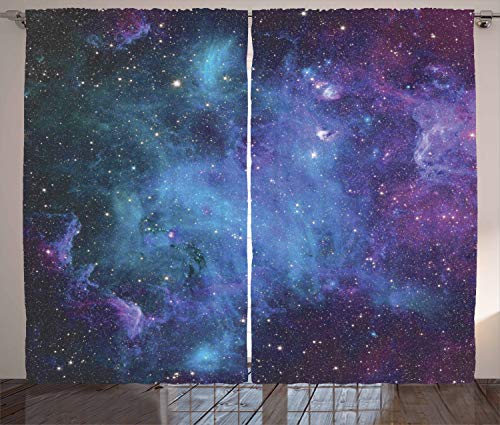 ABAKUHAUS Nebel Rustikaler Vorhang, Galaxy Sterne im Weltraum, Wohnzimmer Universalband Gardinen mit Schlaufen und Haken, 280 x 225 cm, Lila von ABAKUHAUS