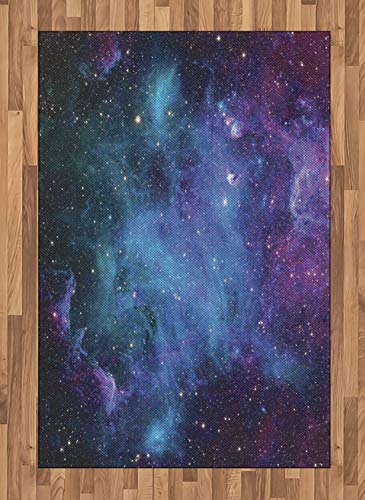 ABAKUHAUS Nebel Teppich, Galaxy Sterne im Weltraum, Flachgewebe Deko-Teppiche für das Wohn-,Schlaf-, und Essenszimmer, 120 x 180 cm, Lila Blau von ABAKUHAUS
