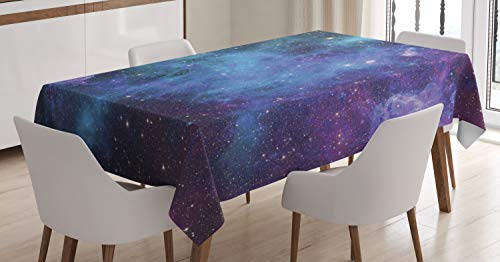 ABAKUHAUS Nebel Tischdecke, Galaxy Sterne im Weltraum, Pflegeleicht mit Modernster Druck Technologie Waschbar und Personalisiert, 140 x 200 cm, Marine Lila von ABAKUHAUS