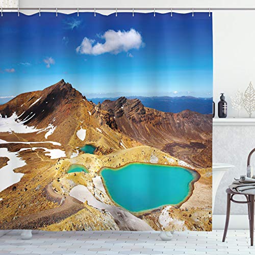 ABAKUHAUS Neuseeland Duschvorhang, Emerald Lakes Foto, Stoffliches Gewebe Badezimmerdekorationsset mit Haken, 175 x 240 cm, Mehrfarbig von ABAKUHAUS