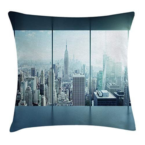 ABAKUHAUS New York Kissenbezug, Städtische Moderne Stadt, Dekokissenhüllen Waschbar Inn/Outdoor Beidseitiger Druck mit Reißverschluß, 40 x 40 cm, Himmelblau ABAKUHAUS New York Kissenbezug, Städtische Moderne Stadt, Dekokissenhüllen Waschbar Inn/Outdoor Beidseitiger Druck mit Reißverschluß, 40 x 40 cm, Himmelblau von ABAKUHAUS