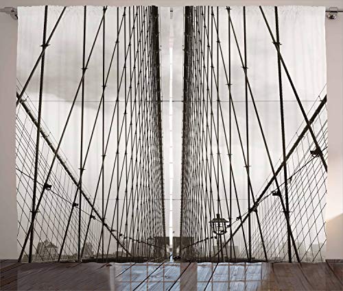 ABAKUHAUS New York Rustikaler Vorhang, Brooklyn Bridge Kabel, Wohnzimmer Universalband Gardinen mit Schlaufen und Haken, 280 x 225 cm, Schwarz von ABAKUHAUS