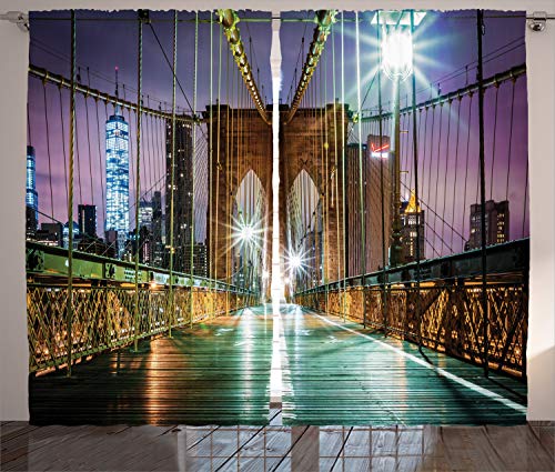 ABAKUHAUS New York Rustikaler Gardine, Brücke amerikanisch, Schlafzimmer Kräuselband Vorhang mit Schlaufen und Haken, 280 x 175 cm, Lila von ABAKUHAUS