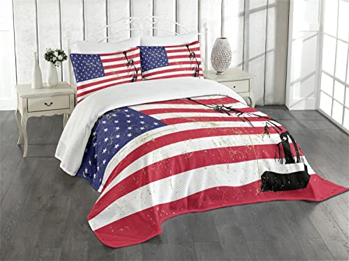 ABAKUHAUS New York Tagesdecke Set, Freiheitsstatue USA, Set mit Kissenbezügen Romantischer Stil, für Doppelbetten 220 x 220 cm, Dunkle Koralle Weiß von ABAKUHAUS