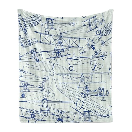 ABAKUHAUS Nostalgisch Weich Flanell Fleece Decke, Altes Flugzeug Zeichnung, Gemütlicher Plüsch Decke Werfen, 175 x 230 cm, Violett Blau Türkis von ABAKUHAUS