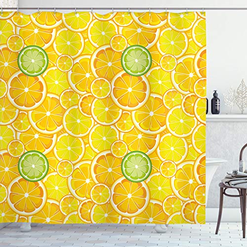 ABAKUHAUS Obst Duschvorhang, Zitronen-Orangen-Kreise, mit 12 Ringe Set Stielvoll Modern, 175x200 cm, Gelb Weiß und Grün ABAKUHAUS Obst Duschvorhang, Zitronen-Orangen-Kreise, mit 12 Ringe Set Stielvoll Modern, 175x200 cm, Gelb Weiß und Grün von ABAKUHAUS