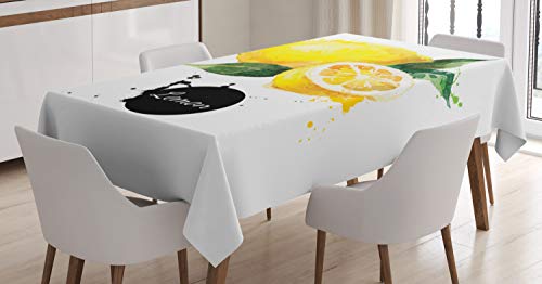 ABAKUHAUS Obst Tischdecke, Sour Citrus-Zitronen-Entwurf, Druck mit Klaren Farben ohne Verblassen Waschbar für innen oder Außen Bereich, 140 x 240 cm, Gelb Schwarz und Grün von ABAKUHAUS