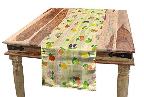 ABAKUHAUS Obst Tischläufer, Apfel-Pflaumen-Birnen-Wellen, Esszimmer Küche Rechteckiger Dekorativer Tischläufer, 40 x 180 cm, Mehrfarbig von ABAKUHAUS