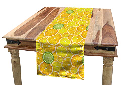 ABAKUHAUS Obst Tischläufer, Zitronen-Orangen-Kreise, Esszimmer Küche Rechteckiger Dekorativer Tischläufer, 40 x 225 cm, Gelb Weiß und Grün ABAKUHAUS Obst Tischläufer, Zitronen-Orangen-Kreise, Esszimmer Küche Rechteckiger Dekorativer Tischläufer, 40 x 225 cm, Gelb Weiß und Grün von ABAKUHAUS