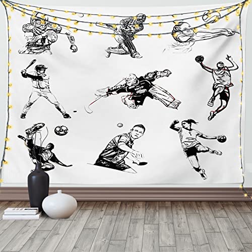 ABAKUHAUS Olympia Wandteppich und Tagesdecke, Sport Thema Skizze, aus Weiches Mikrofaser Stoff Schmutz abweichender Digitaldruck, 150 x 110 cm, Schwarz Weiss von ABAKUHAUS