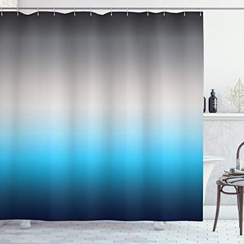 ABAKUHAUS Ombre Duschvorhang, Abstrakte Farbwechsel Muster, Stoffliches Gewebe Badezimmerdekorationsset mit Haken, 175 x 220 cm, Grau und Blau von ABAKUHAUS