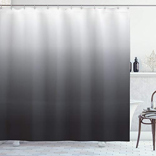 ABAKUHAUS Ombre Duschvorhang, Graustufen- Tone Theme ändern, Stoffliches Gewebe Badezimmerdekorationsset mit Haken, 175 x 220 cm, Weiß Grau von ABAKUHAUS