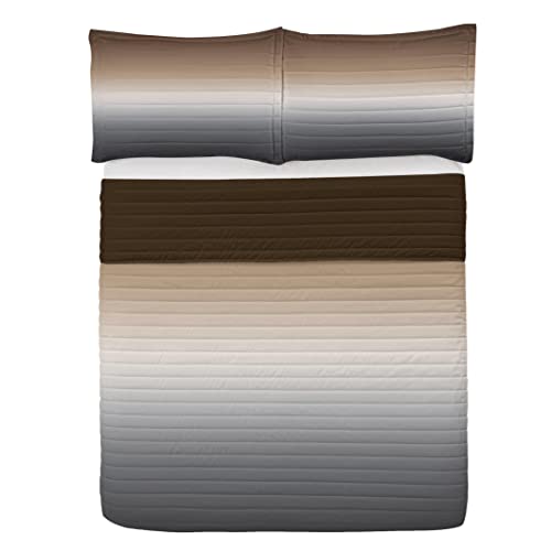 ABAKUHAUS Ombre Mikrofaser Tagesdecken Set, Braun und Grau Muster, weiches Bettwäscheset mit Kissenbezügen und Steppdecke, 264 cm x 220 cm, Braun Grau von ABAKUHAUS