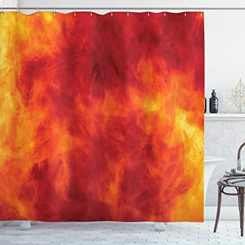 ABAKUHAUS Orange Duschvorhang, Feuer und Flammen Entwurf, Stoffliches Gewebe Badezimmerdekorationsset mit Haken, 175 x 200 cm, Orange Gelb von ABAKUHAUS