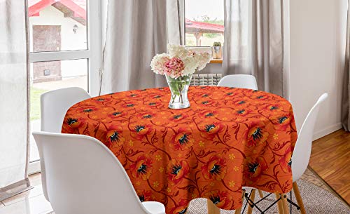 ABAKUHAUS Orange Runde Tischdecke, Mohnblumen-Blumen Romantik, Kreis Tischdecke Abdeckung für Esszimmer Küche Dekoration, 150 cm, Burnt Orange Gelb von ABAKUHAUS