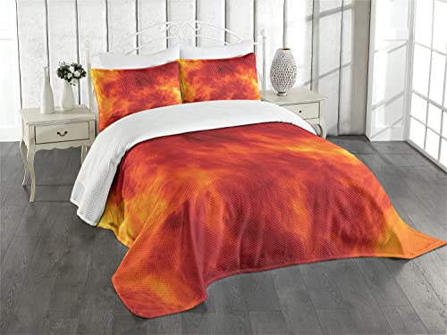 ABAKUHAUS Orange Tagesdecke Set, Feuer und Flammen Entwurf, Set mit Kissenbezügen luftdurchlässig, für Doppelbetten 220 x 220 cm, Orange Gelb von ABAKUHAUS