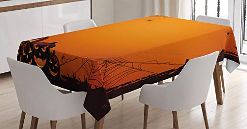 ABAKUHAUS Orange Tischdecke, Halloween-Kürbis Scary, Pflegeleicht mit Modernster Druck Technologie Waschbar und Personalisiert, 140 x 200 cm, Siegel Braun Orange von ABAKUHAUS