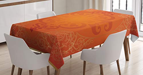 ABAKUHAUS Orange Tischdecke, Königliche Antike Motive, Personalisierter Druck mit Klaren Farben Waschbar Wasserfest kein Verblassen, 140 x 170 cm, Orange Gelb von ABAKUHAUS