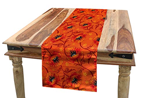 ABAKUHAUS Orange Tischläufer, Mohnblumen-Blumen Romantik, Esszimmer Küche Rechteckiger Dekorativer Tischläufer, 40 x 180 cm, Orange und Gelb von ABAKUHAUS