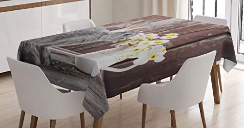 ABAKUHAUS Osterhase Tischdecke, Kaninchen Daisy Holz, Wasserfest Waschbar mit Klar Sichtbaren Farben kein Verblassen Personalisiert, 140 x 200 cm, Braun Grau von ABAKUHAUS