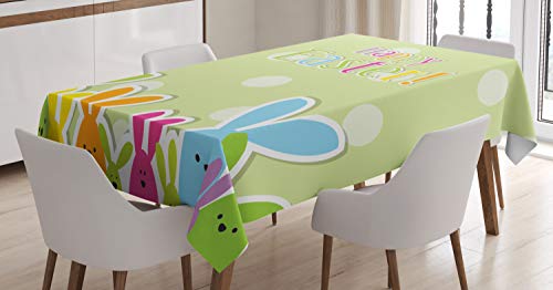 ABAKUHAUS Ostern Tischdecke, Bunte Cartoon-Häschen, Druck mit Klaren Farben ohne Verblassen Waschbar für innen oder Außen Bereich, 140 x 170 cm, Aqua Rosa von ABAKUHAUS