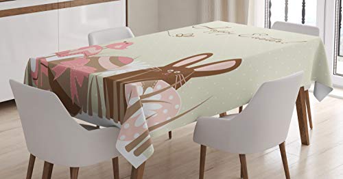 ABAKUHAUS Ostern Tischdecke, Pastell tonte Eier Vögel, Personalisierter Druck Klare Farben ohne Verblassen Waschbar für Außen Bereich, 140 x 240 cm, Rosa Braun von ABAKUHAUS