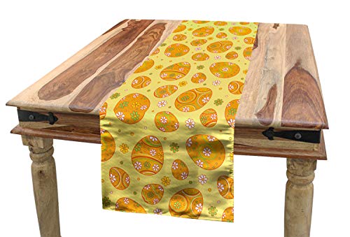 ABAKUHAUS Ostern Tischläufer, Fröhliche Feiertags-Gänseblümchen, Esszimmer Küche Rechteckiger Dekorativer Tischläufer, 40 x 225 cm, Orange Gelb Grün von ABAKUHAUS
