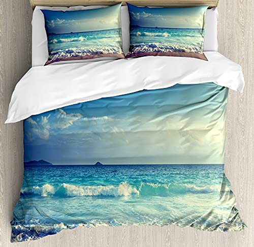 ABAKUHAUS Ozean Bettbezug Set für Einzelbetten, Strand-Sonnenuntergang Waves, Milbensicher Allergiker geeignet mit Kissenbezug, 200 x 200 cm - 70 x 50 cm, Creme Turquoise ABAKUHAUS Ozean Bettbezug Set für Einzelbetten, Strand-Sonnenuntergang Waves, Milbensicher Allergiker geeignet mit Kissenbezug, 200 x 200 cm - 70 x 50 cm, Creme Turquoise von ABAKUHAUS